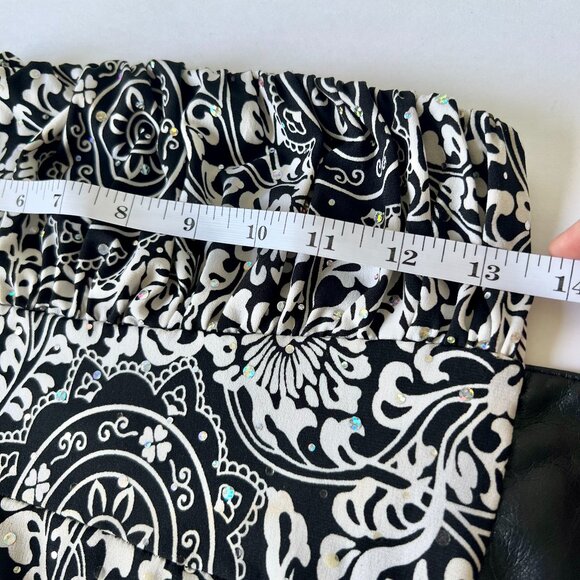 Black & White Strapless Dress w/ Reflective Embellishments & Faux Leather Belt - Picture 10 of 13